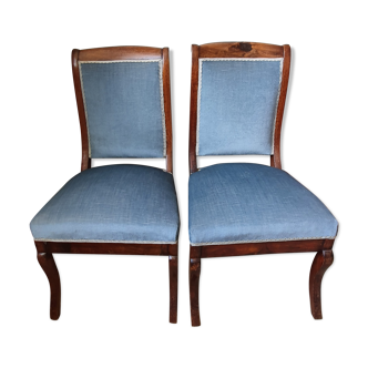 Pair of low chairs in blue velvet