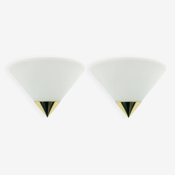 Pair of Mid-Century Modern Opaline Glass Wall Lights/Sconces from Limburg, Germany, 1970s