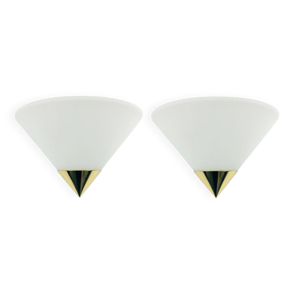 Pair of Mid-Century Modern Opaline Glass Wall Lights/Sconces from Limburg, Germany, 1970s