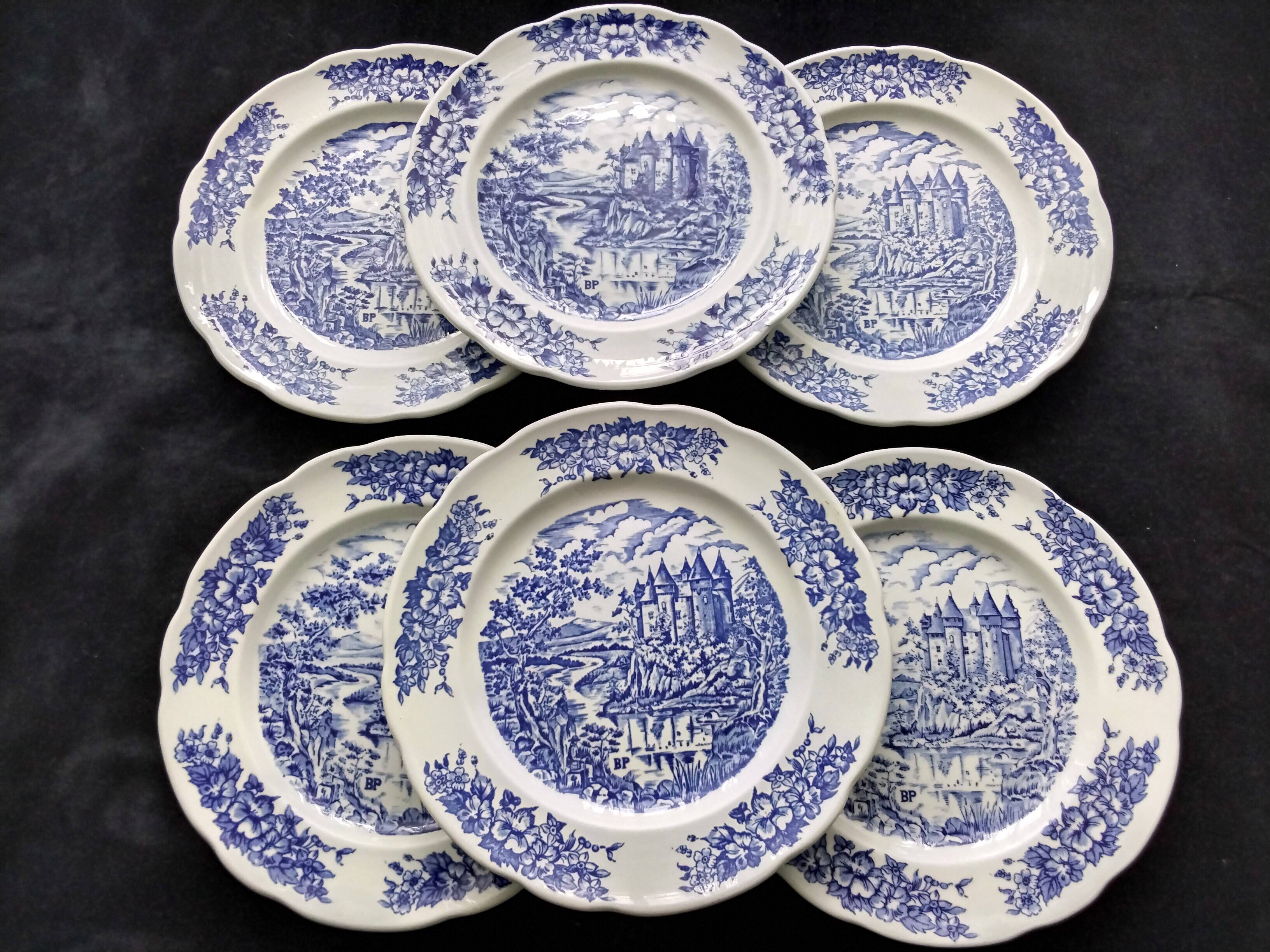 6 Vintage Pyroplan BP Advertising Porcelain Dinner Plates