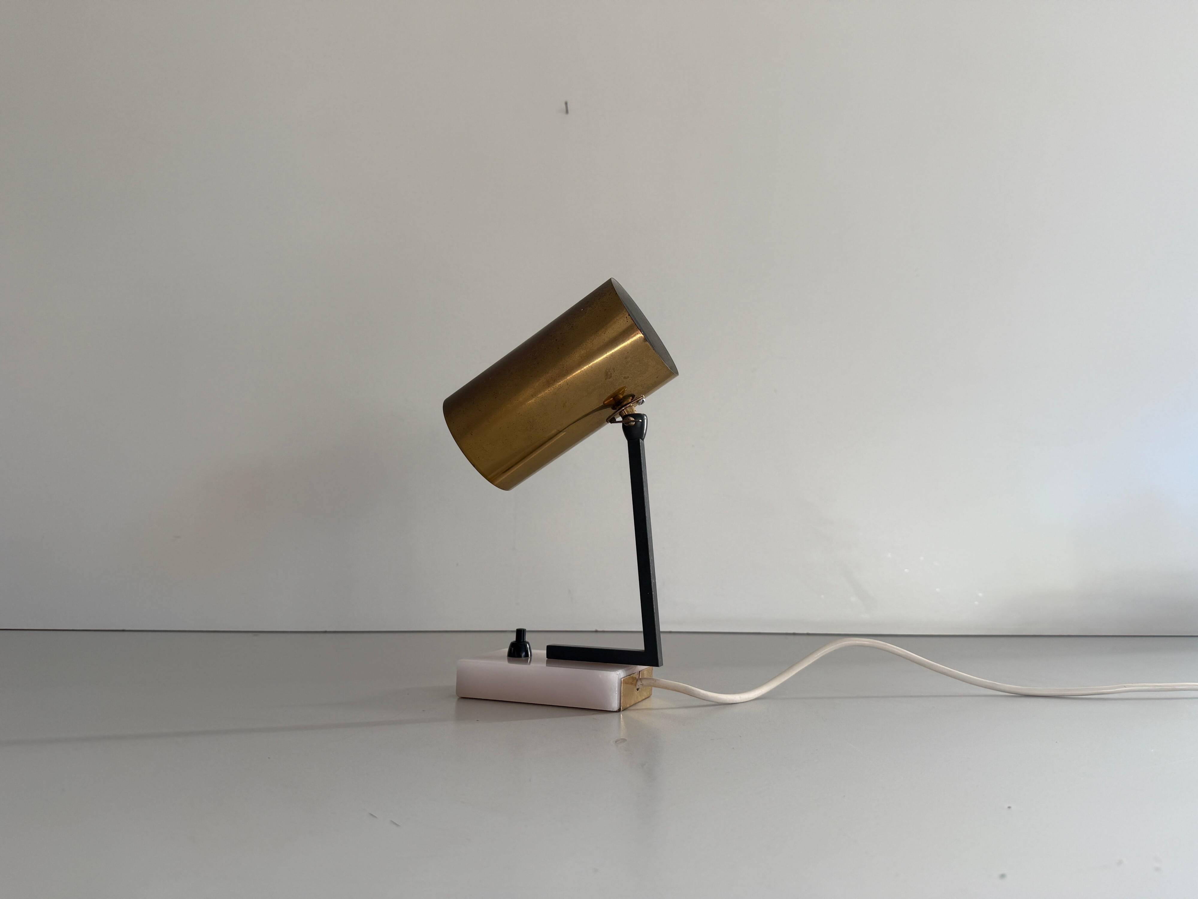 Lampe de bureau minimaliste à tête en laiton et base en marbre, années 1960, Allemagne