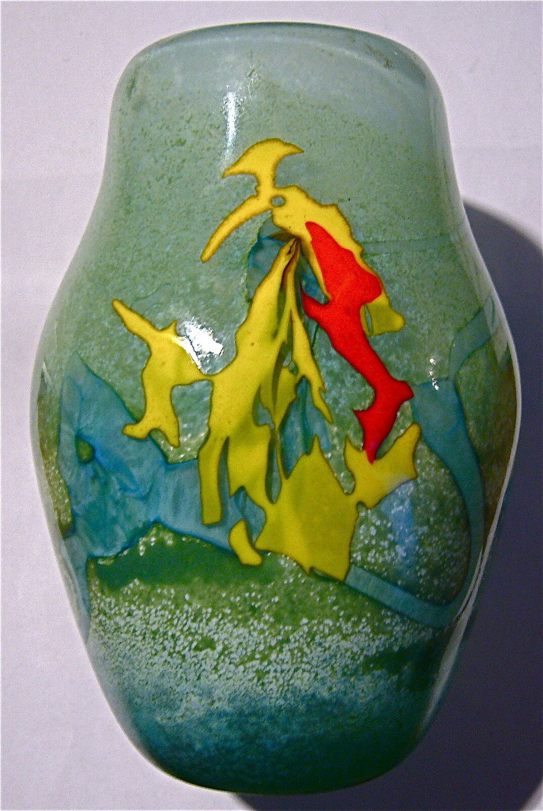 Glass paste vase 1970s abstract decor signed Biot monogram g r