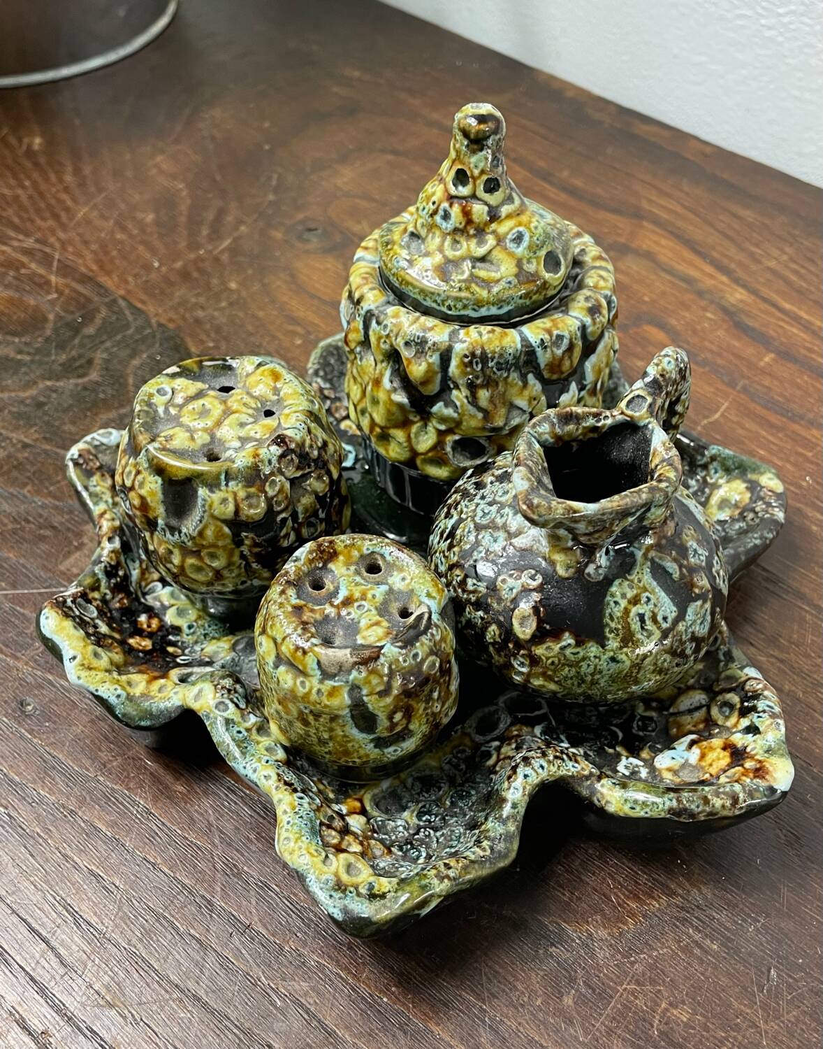 Vallauris fat lava ceramic condiment set