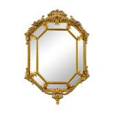 Miroir ancien octogonal en bois doré richement sculpté, style Louis XV