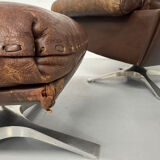 Vintage 70s brown leather ottoman chair design DE SEDE DS-31