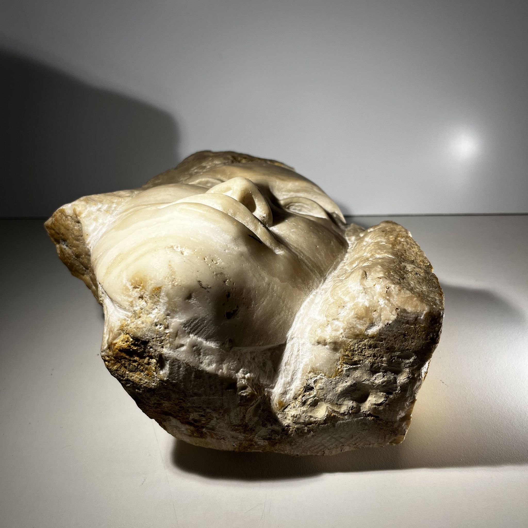Marble bust/mask sculpture, Georg Glaser "Woman's Face" ca 1980