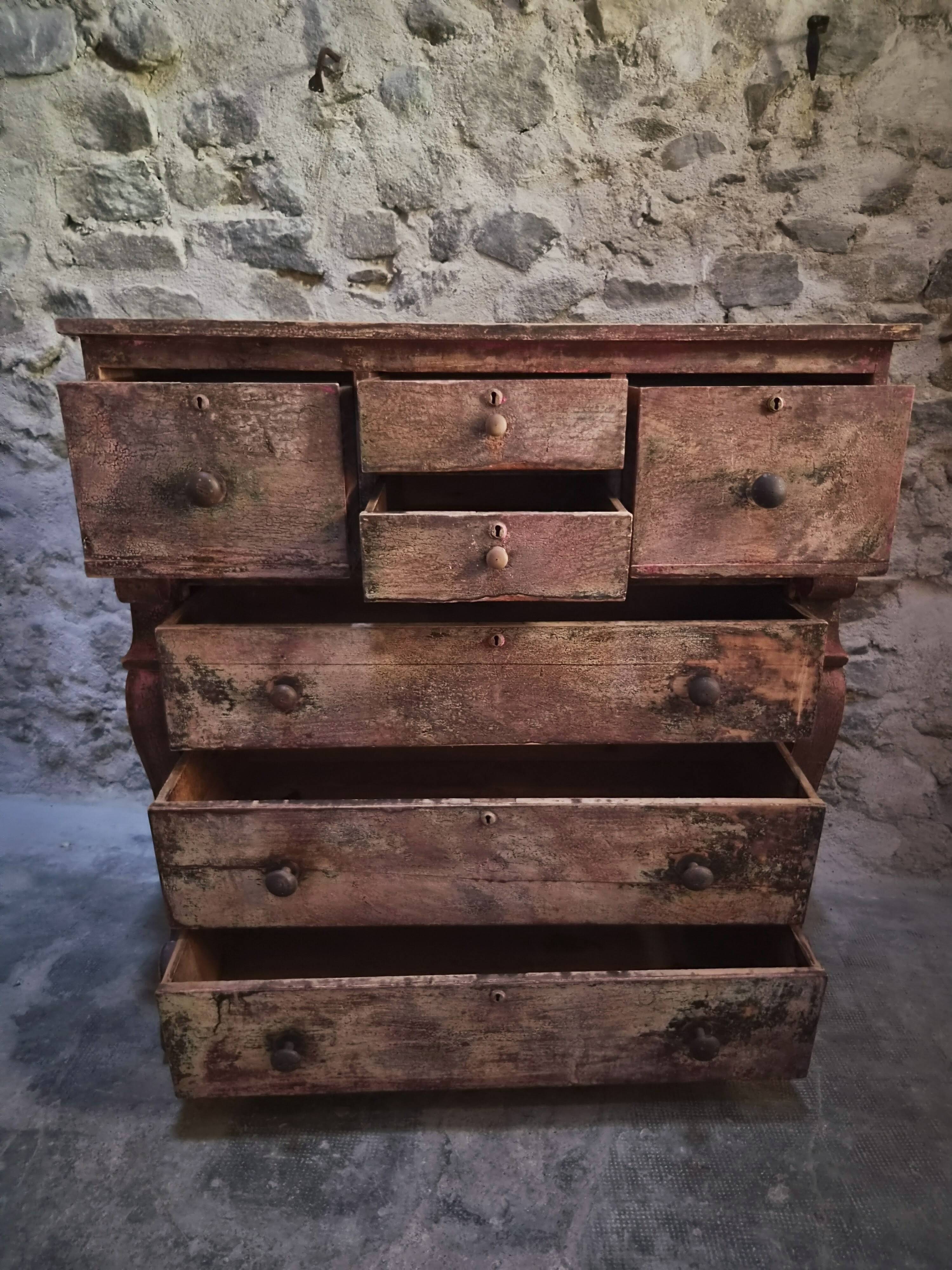 Commode de magasin peinte ancienne française, peuplier et pin, vers 1850–1900