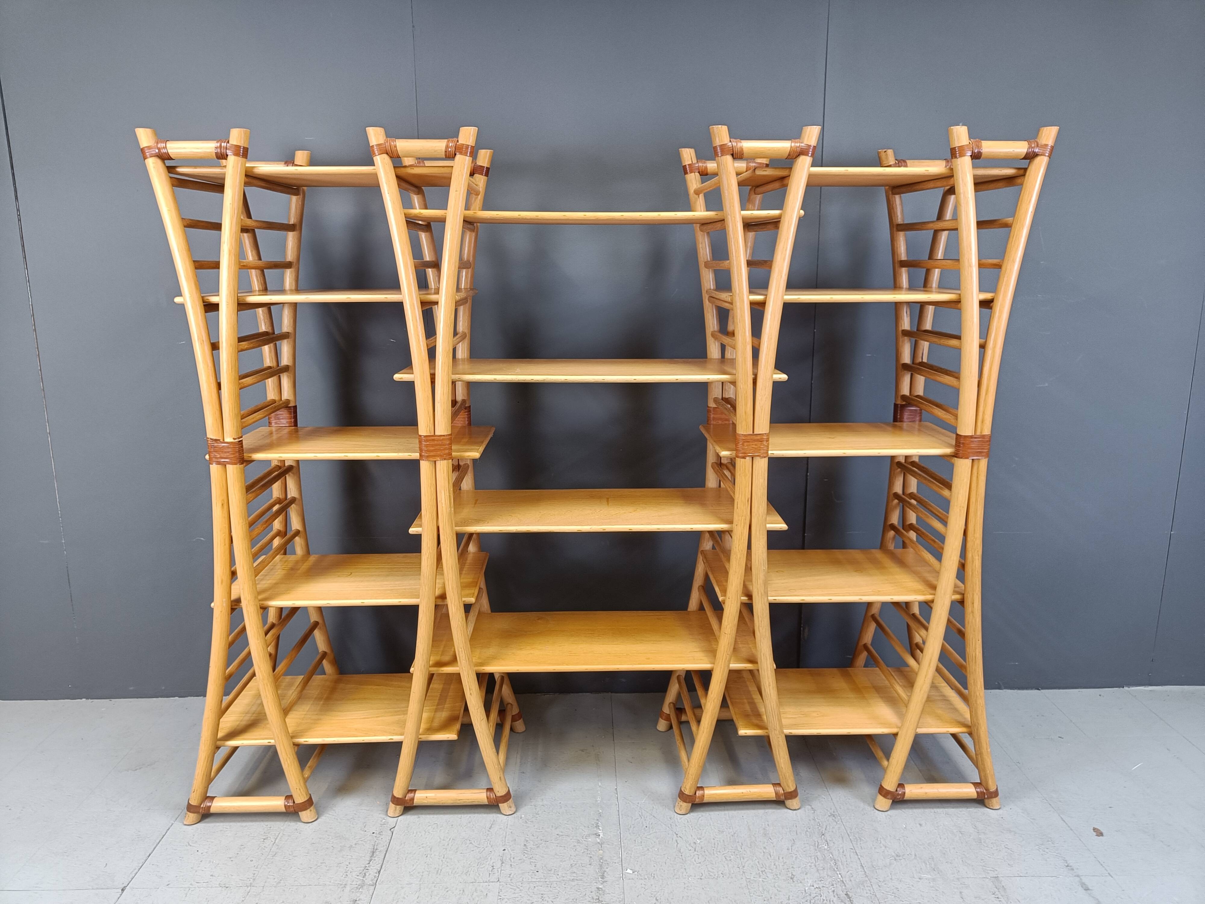Vintage bamboo wall unit, 1970s
