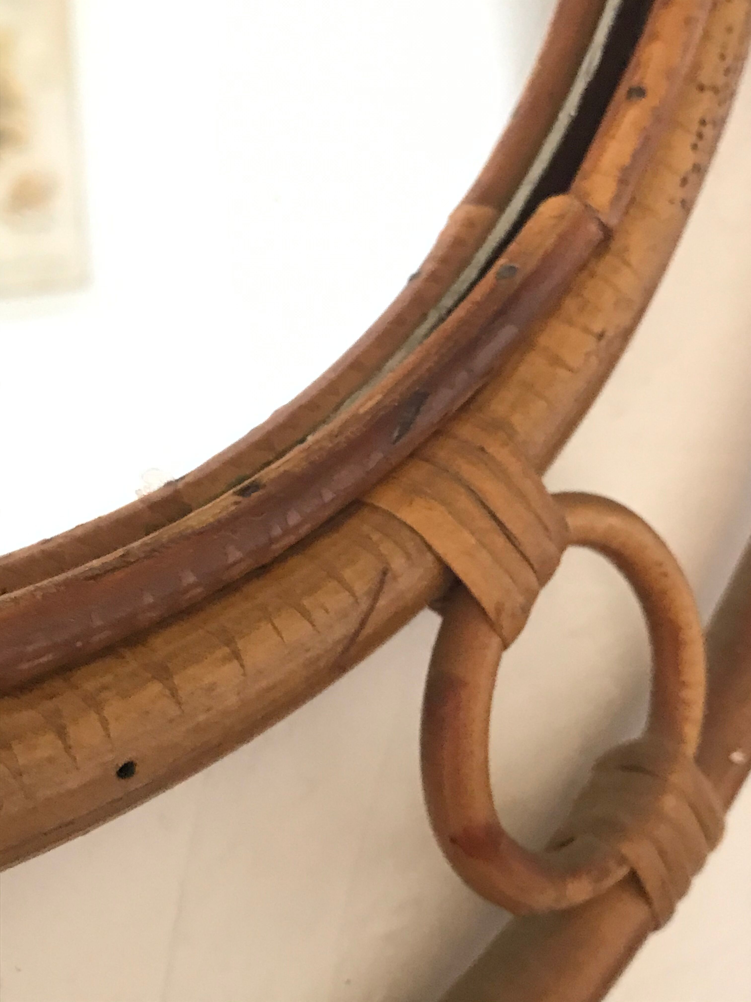 Vintage rattan round mirror 43cm