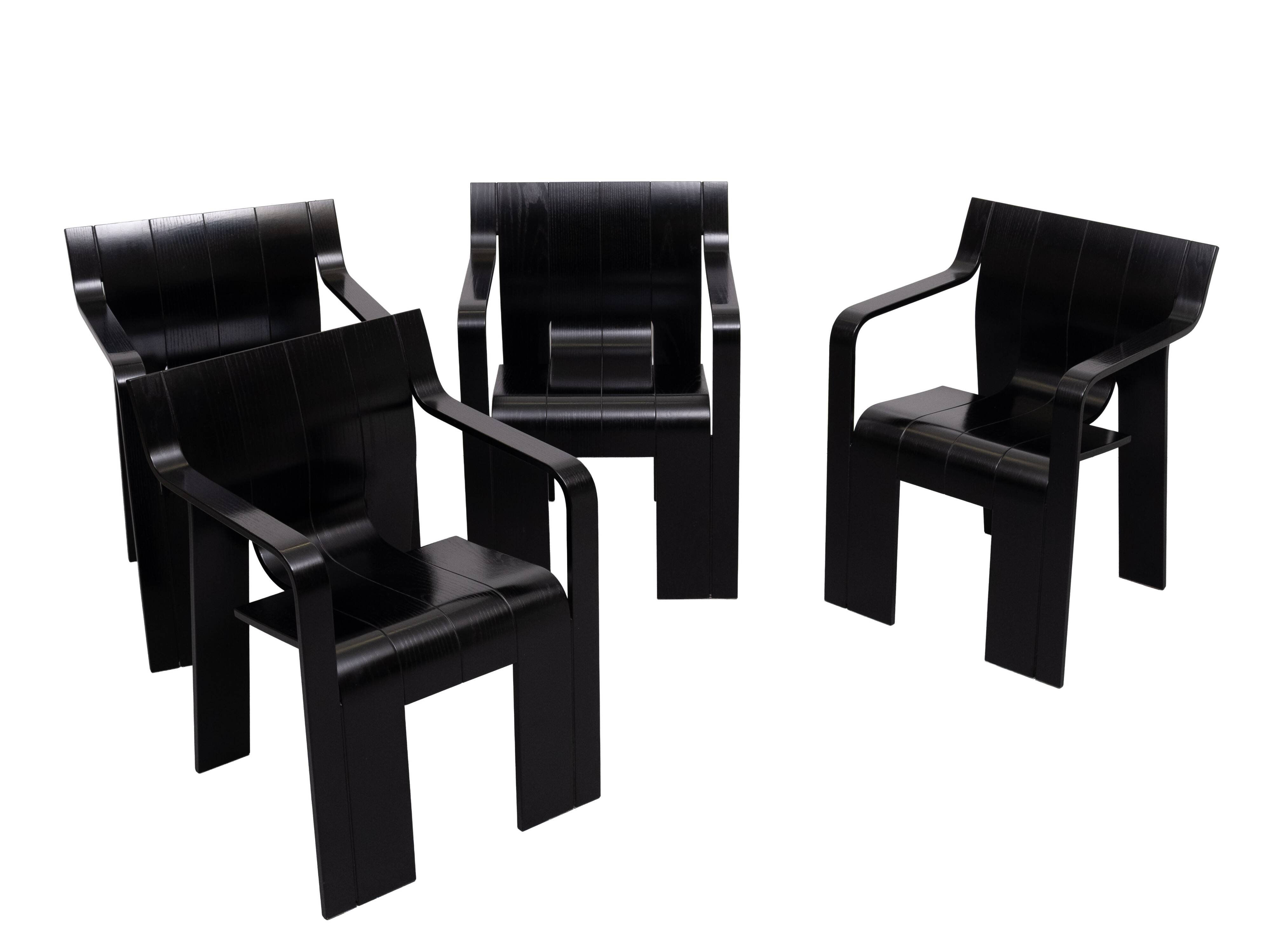 Chaises Black Strip de Gijs Bakker avec accoudoirs des années 1970, Hollande