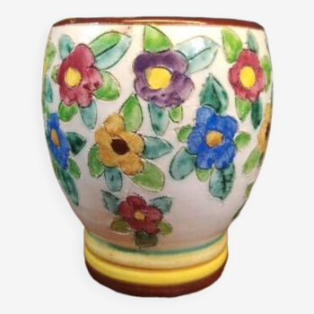 Vase en céramique vintage motifs fleuris