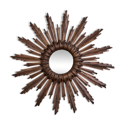 Miroir soleil de sorcière en bois 1950