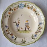 Soup plates with Moustiers de Longchamp decor, AL. Mark signature, 80s