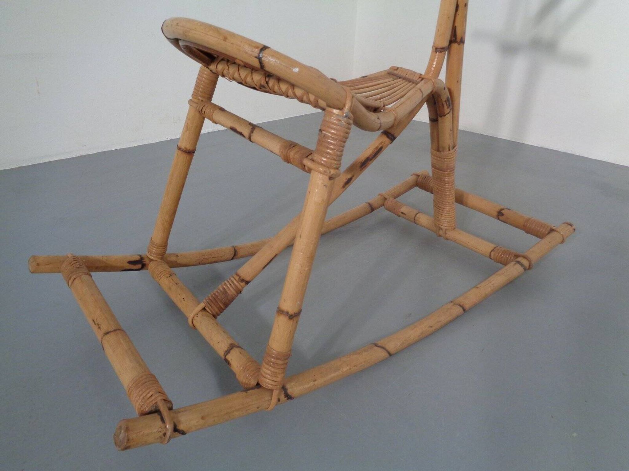 Large Bamboo Rocking Horse by Dirk van Sliedregt for Rohé Noordwolde, 1950s