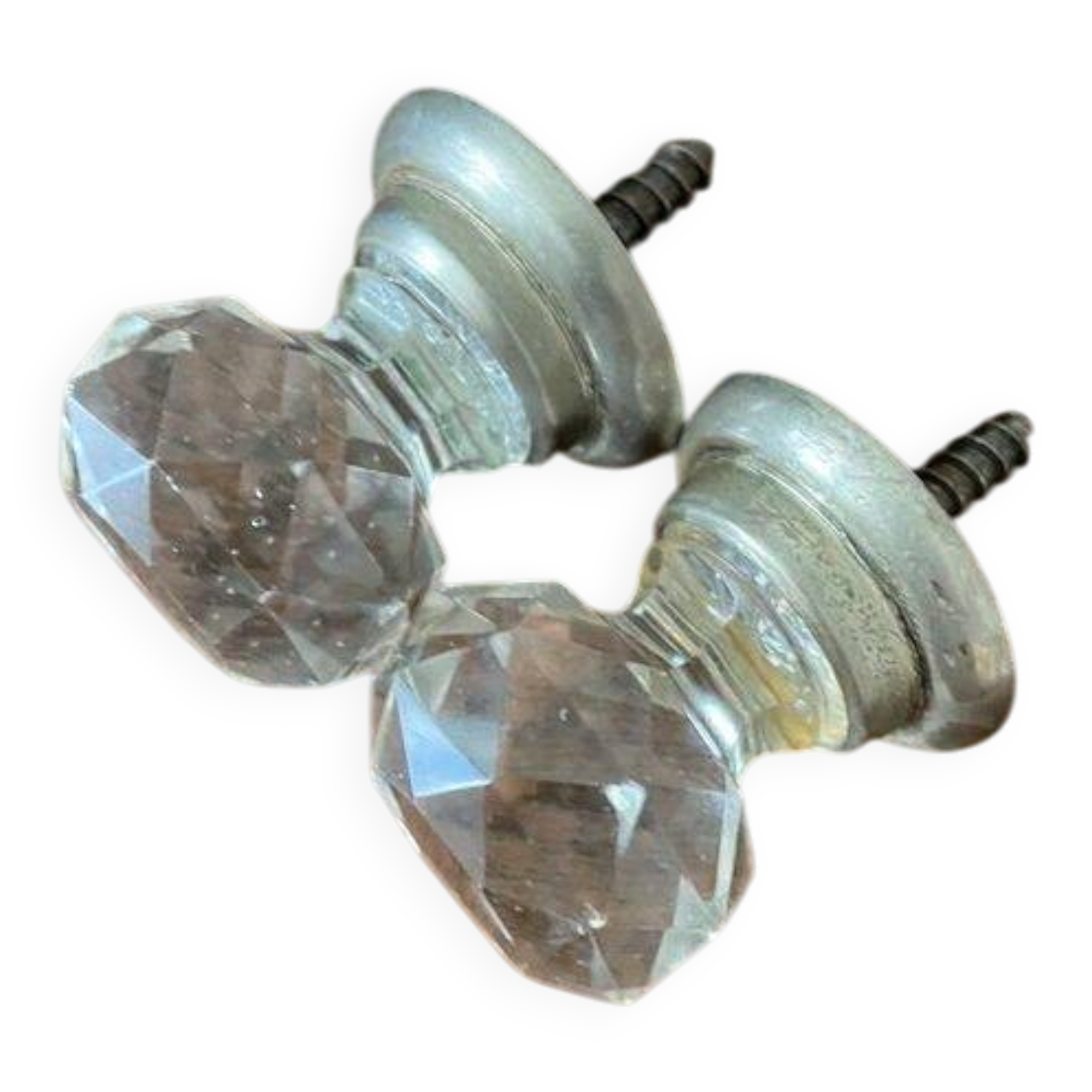 Pair of antique faceted cut crystal handles