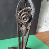 Hammered wrought iron lamp with white opaline Handmade craftsmanship