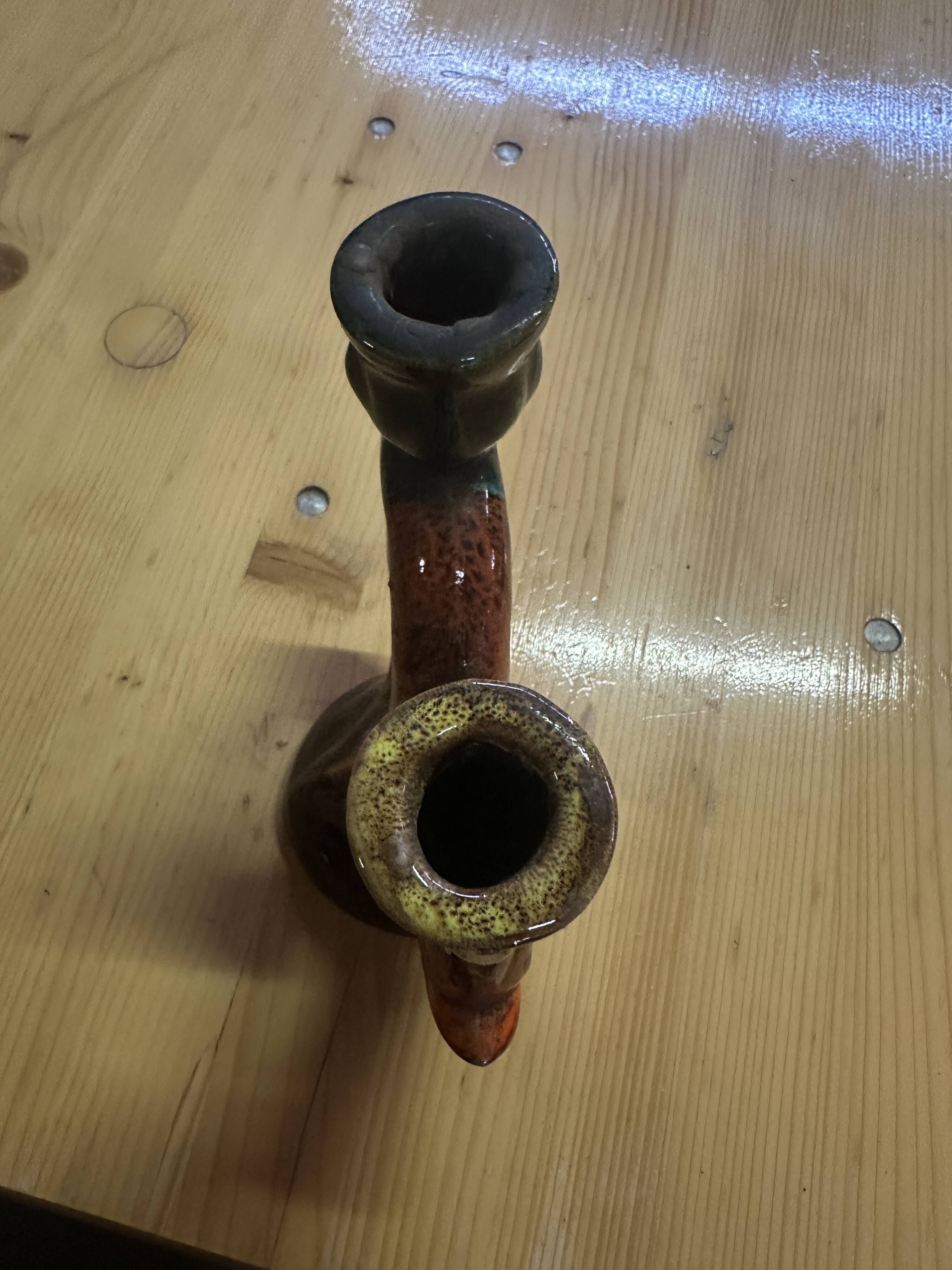 Vintage Vallauris ceramic two-branch candlestick chandelier