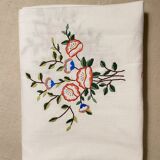 Antique hand embroidered oval tablecloth, floral pattern - 200x150 cm - cotton