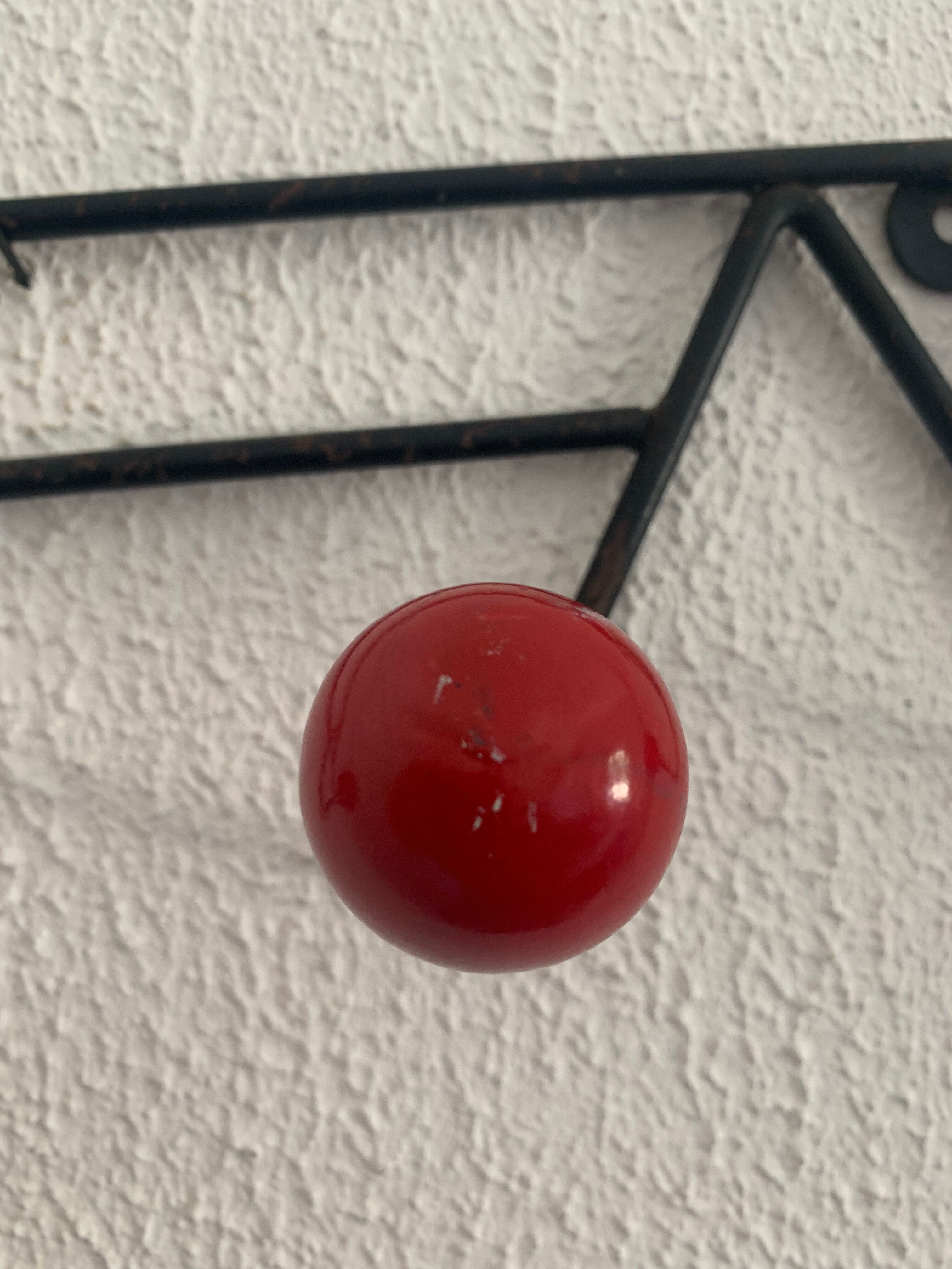 Vintage coat rack 1960 red balls 4 hooks - 44 x 13 cm
