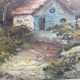 Vintage landscape painting with a house signed GIAN.
