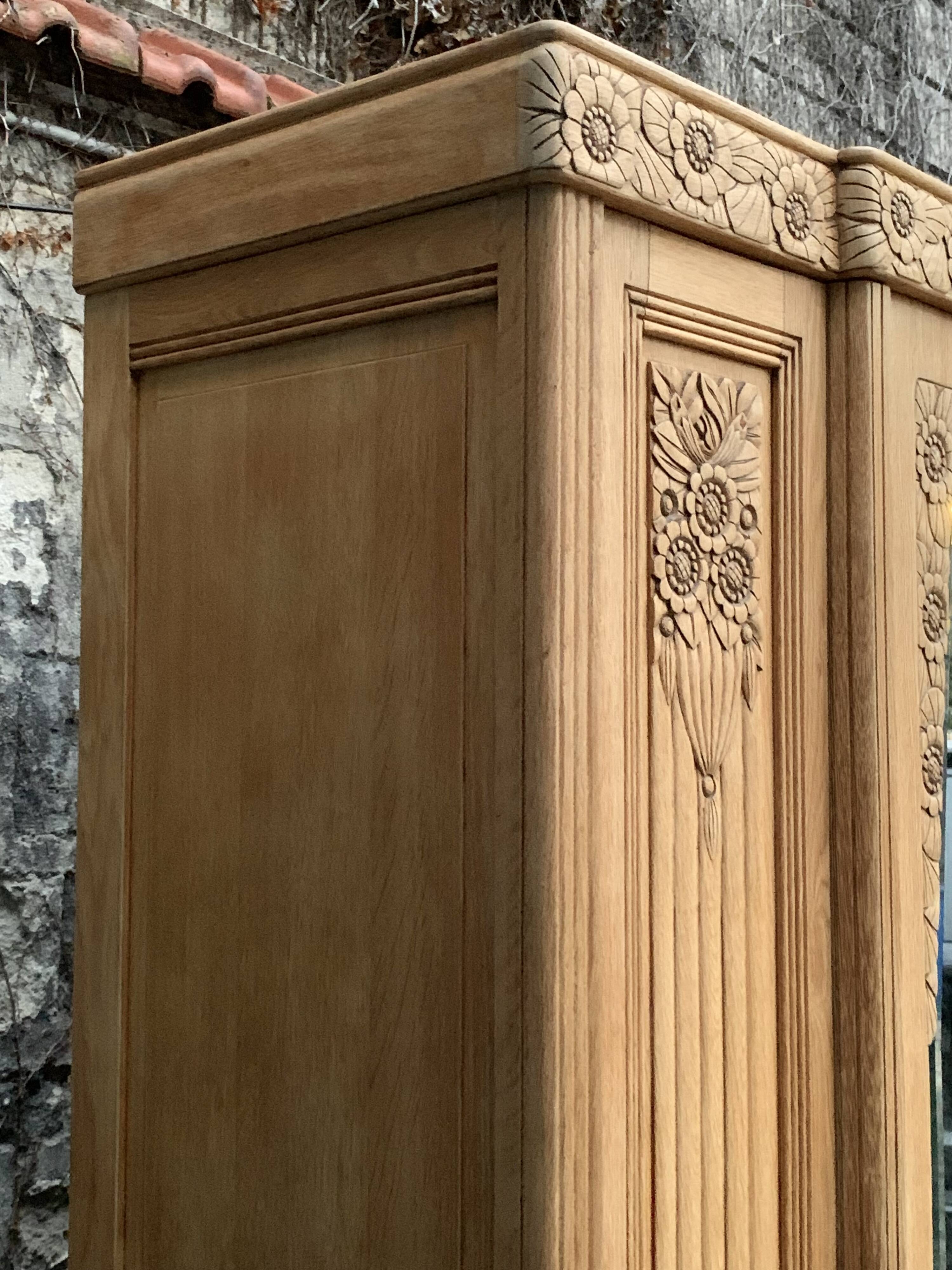 Parisian Art Deco style wardrobe in solid raw oak, 1950