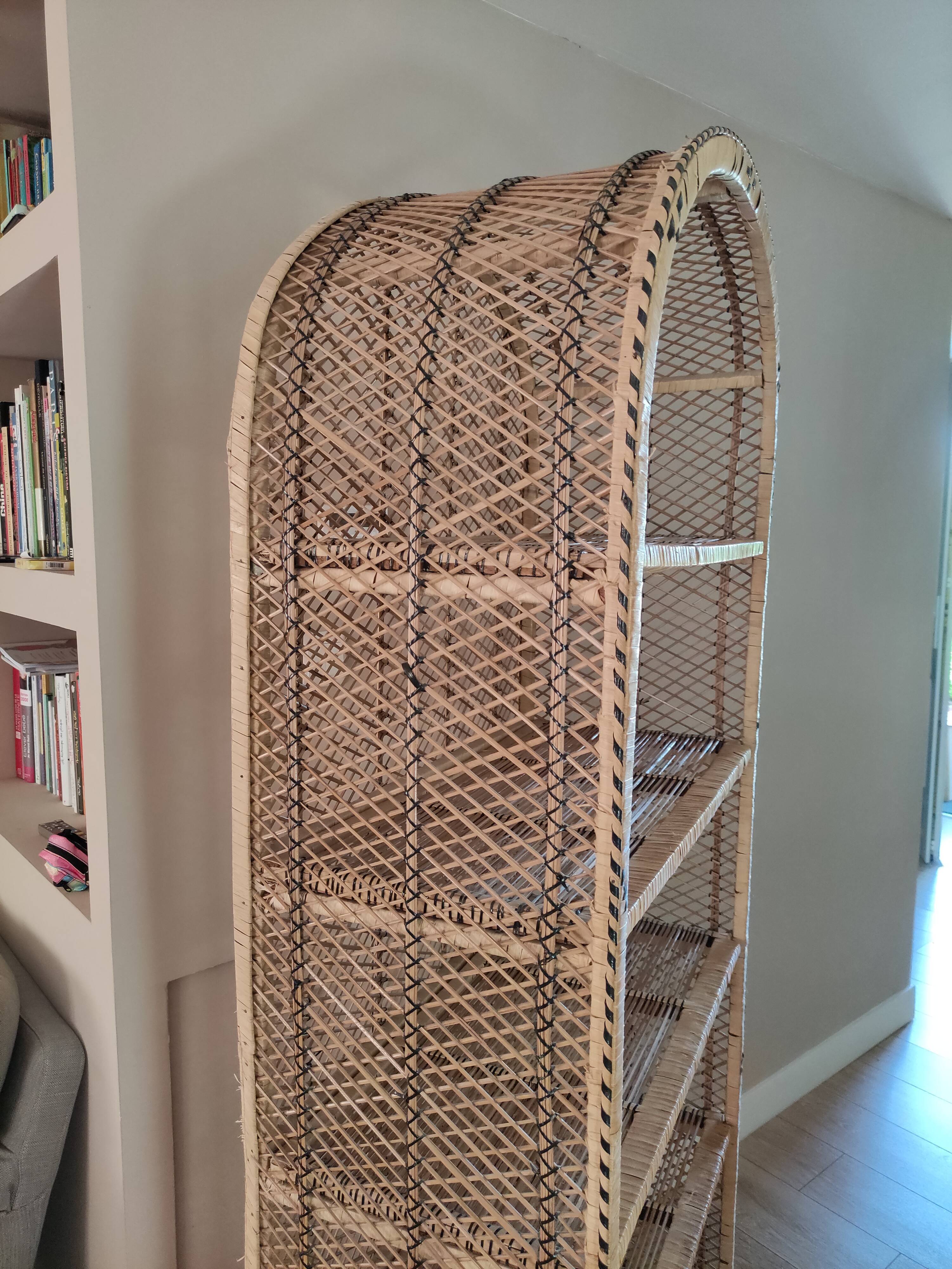Emmanuelle style bookcase shelf in vintage rattan
