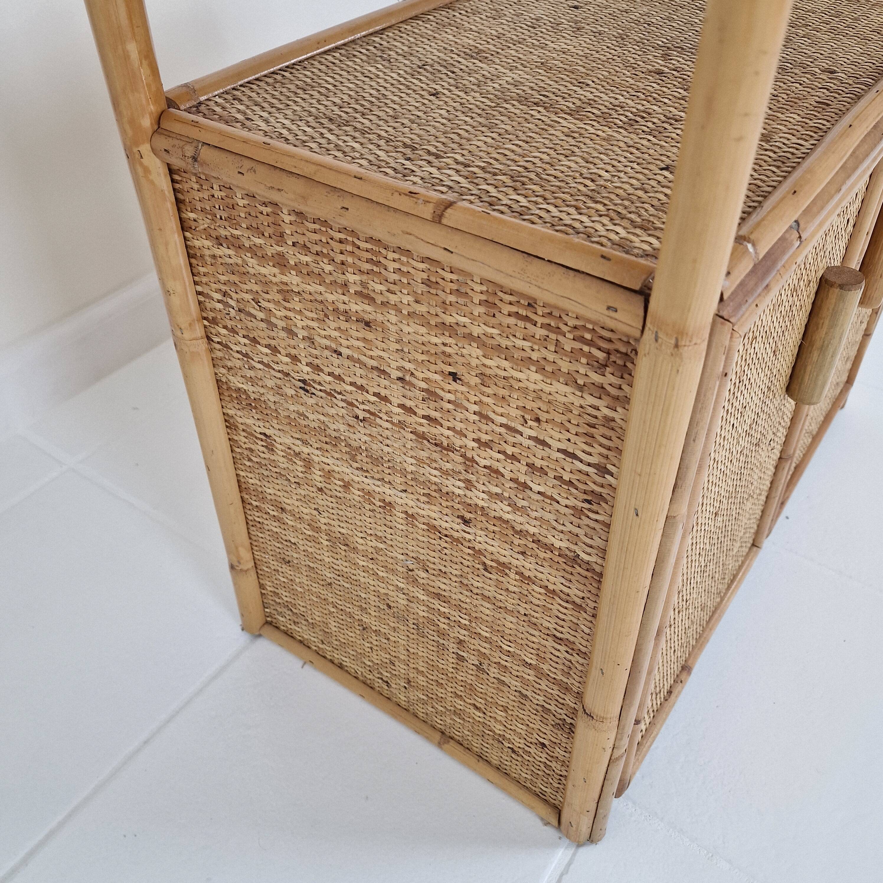 Italian Bamboo and Rattan Cabinet or Bed Side Table, 1980s