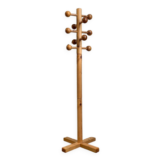 Solid pine coat rack from the 1970s, 10 hooks