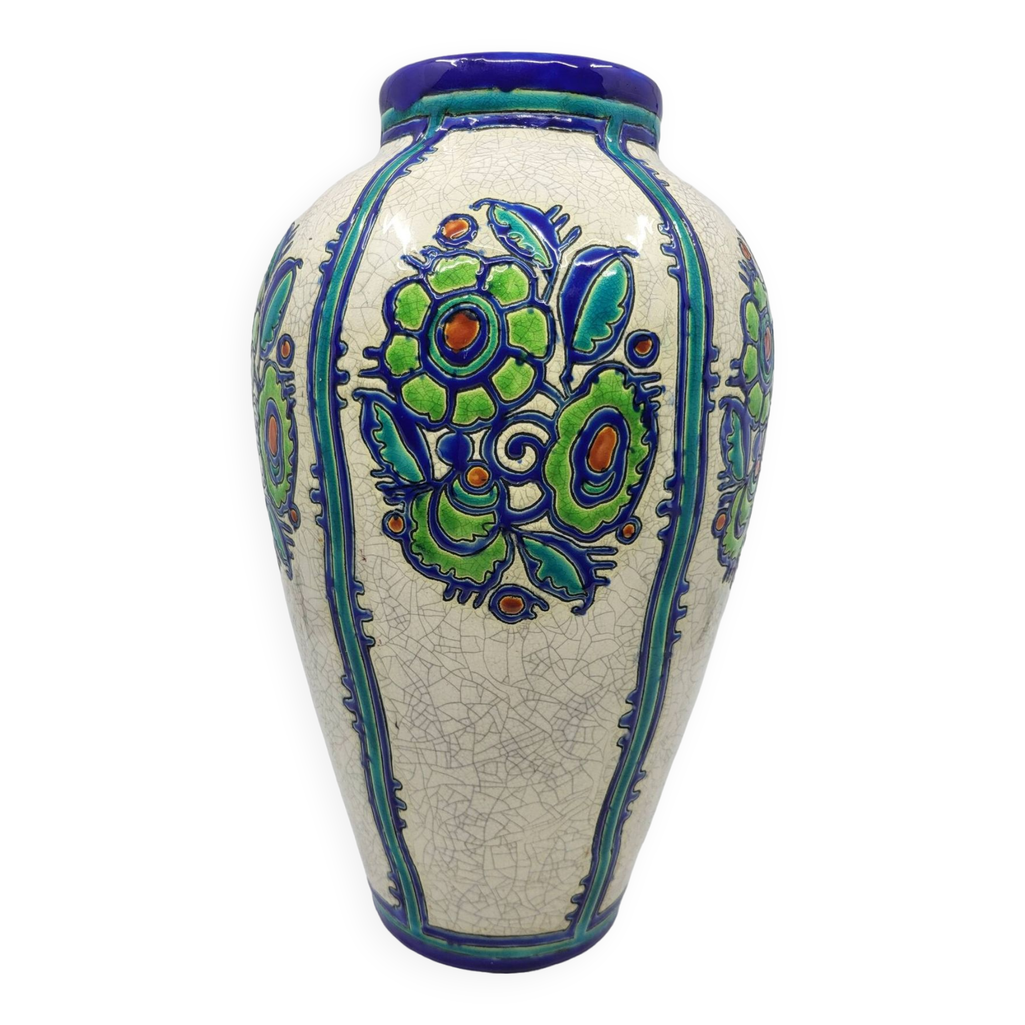 Charles Catteau vase, Kéramis Boch in tall ceramic Belgium Art Deco 1925