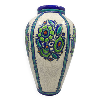 Charles Catteau vase, Kéramis Boch in tall ceramic Belgium Art Deco 1925