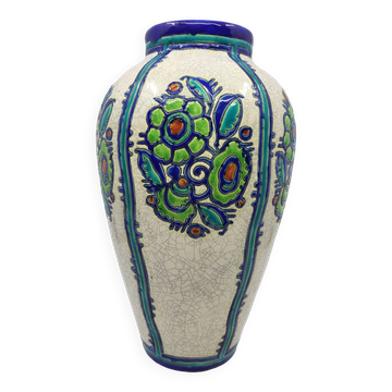 Vase Charles Catteau, Kéramis Boch en céramique grande hauteur Belgique Art Déco 1925