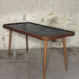 Wooden coffee table with wicker border