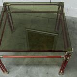 Postmodern Italian design coffee table in smoked glass with red steel structure