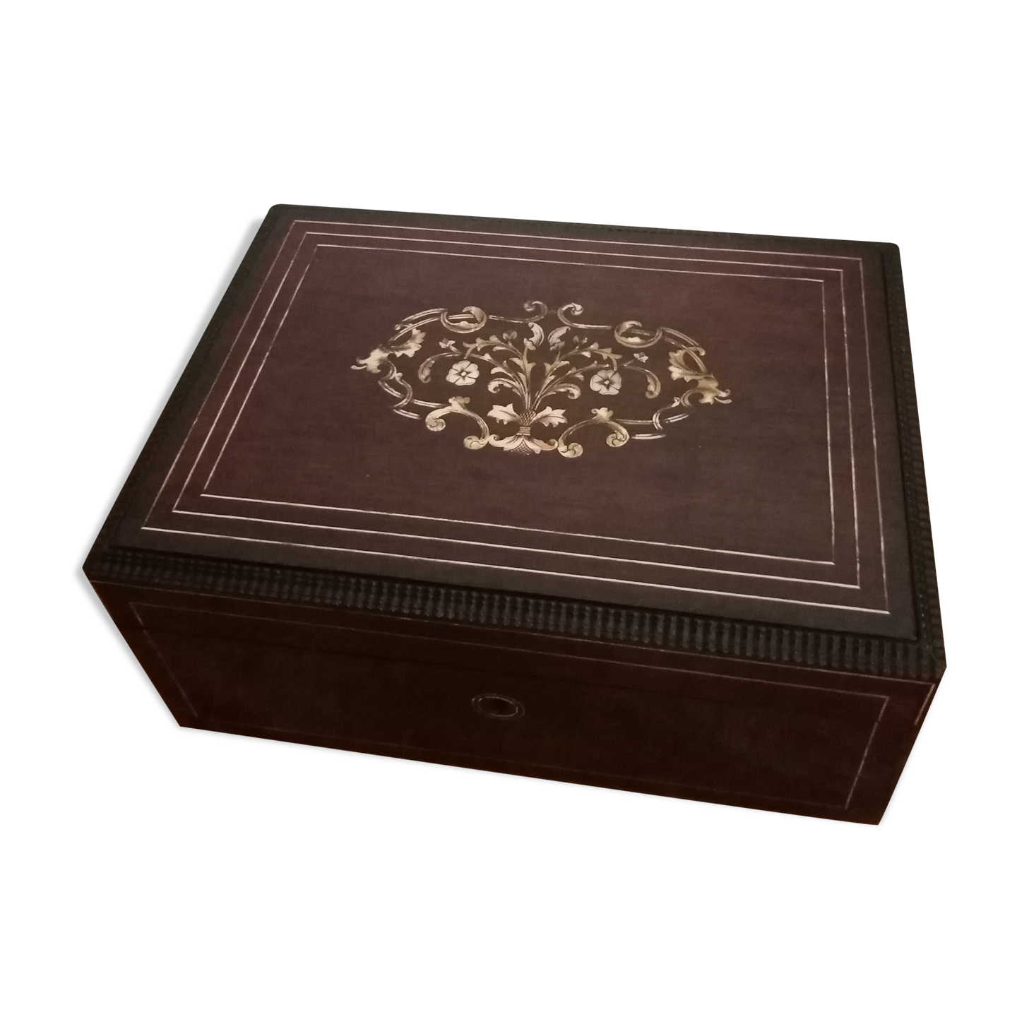 Former Napoleon III jewellery box inlaid brass marquetry, mother-of-pearl