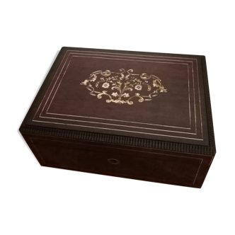 Former Napoleon III jewellery box inlaid brass marquetry, mother-of-pearl