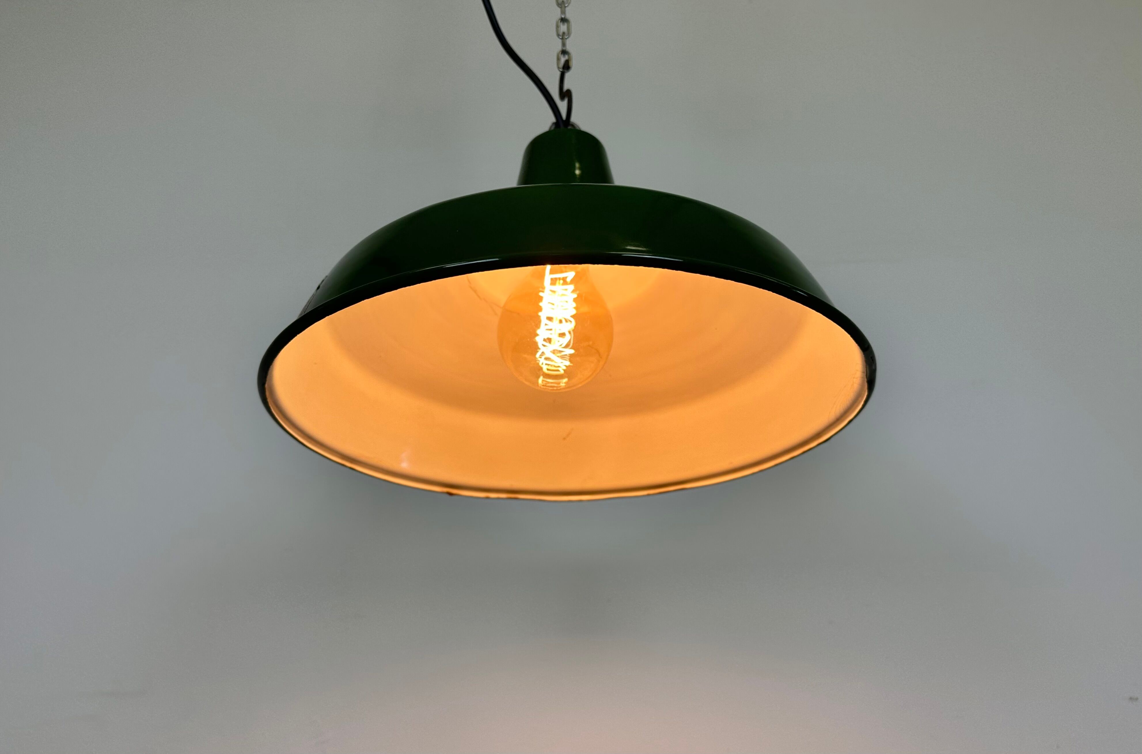 Industrial Green Enamel Factory Lamp from Benjamin, 1960s