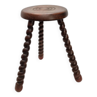 Vintage French Beech Tripod Stool style  Dudouyt, 1940s.