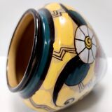 Futurist Yellow Glazed Earthenware Vase with Floral Motifs, Italy