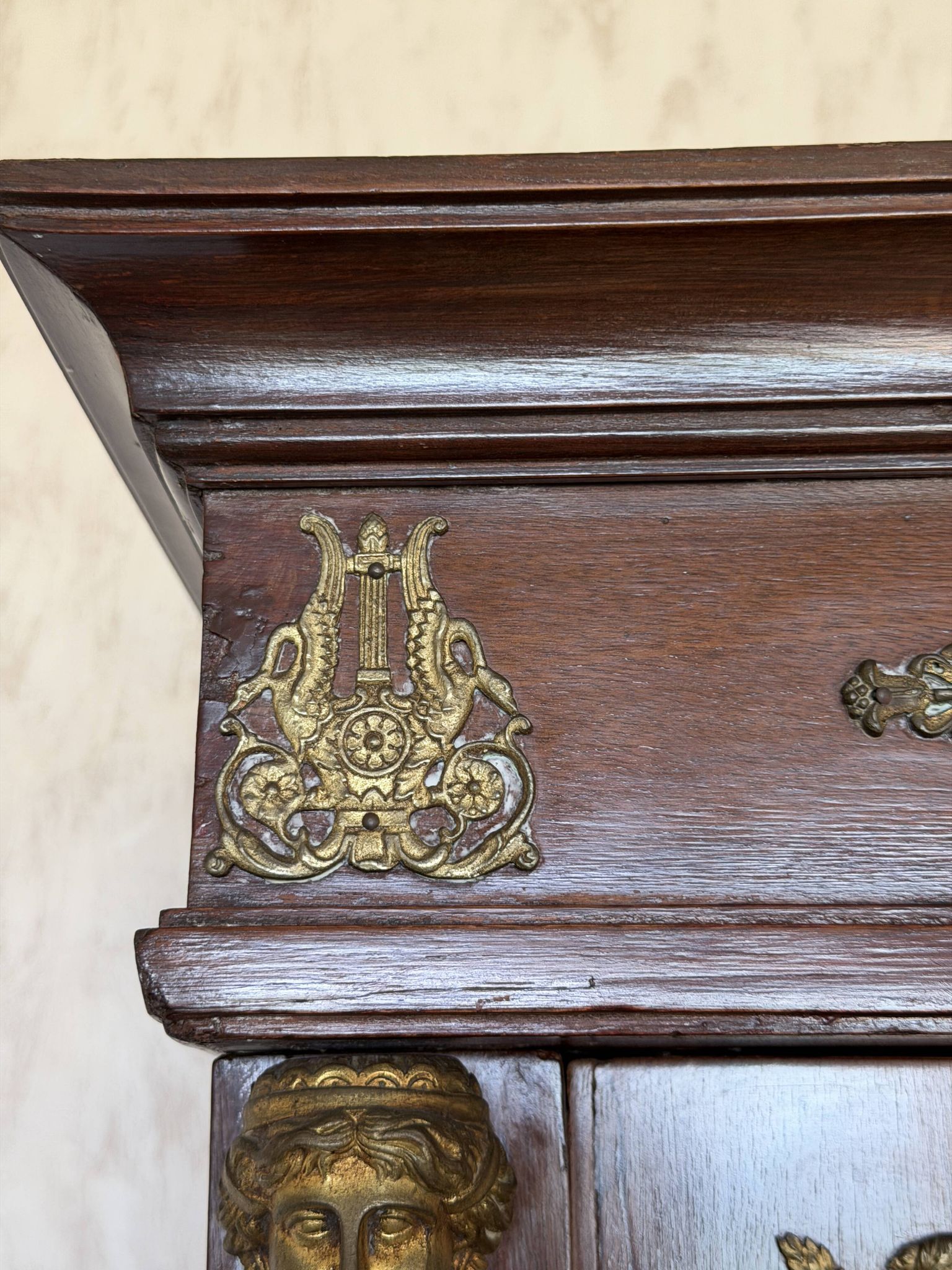 Large antique library from the Empire/Napoleon III period in mahogany and gilded bronze.