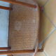 Side table, serving, pedestal, double tray, wood and vintage caning