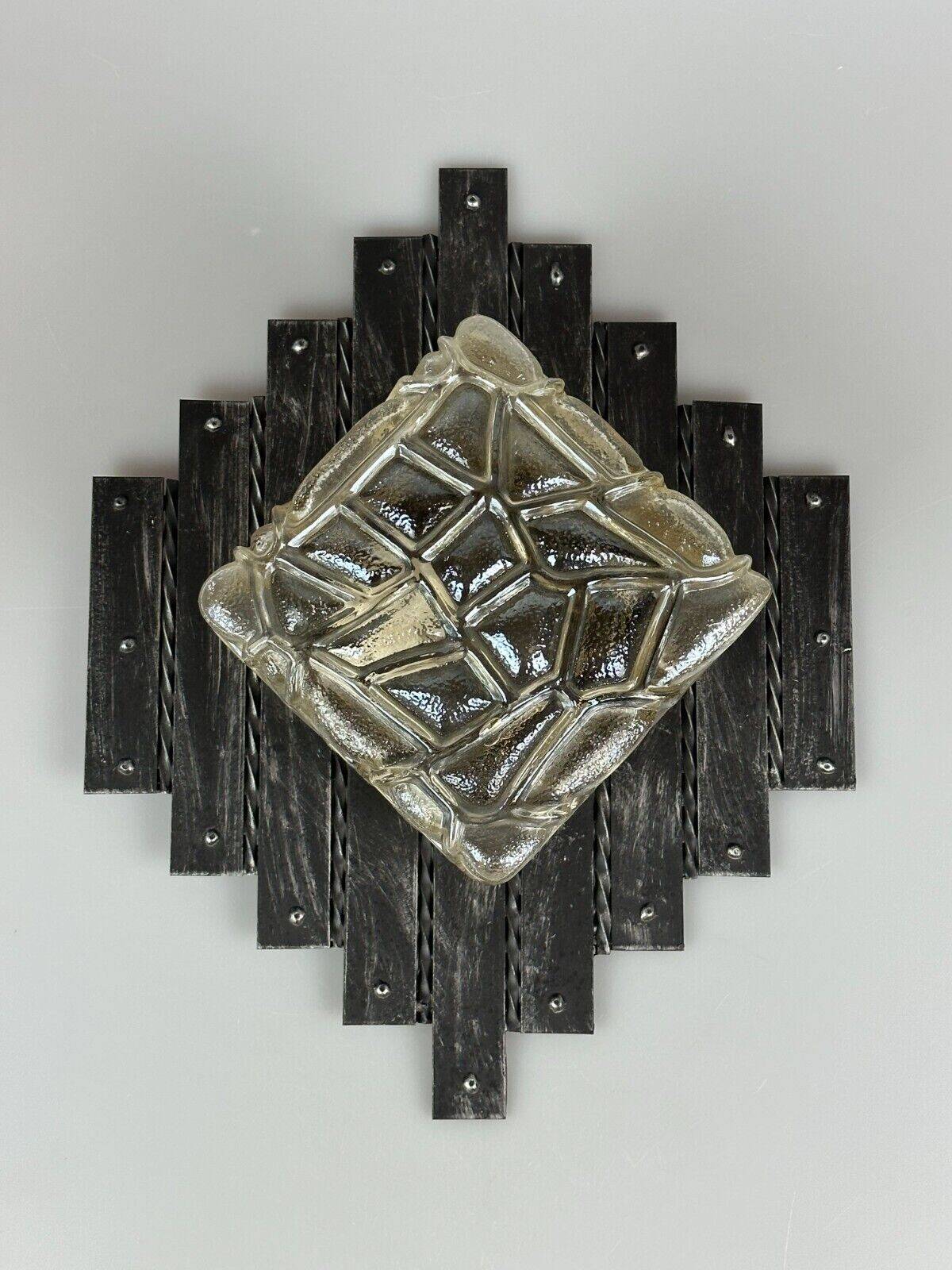 60's 70's Brutalist Wall Lamp Iron & Glass Wall Sconce