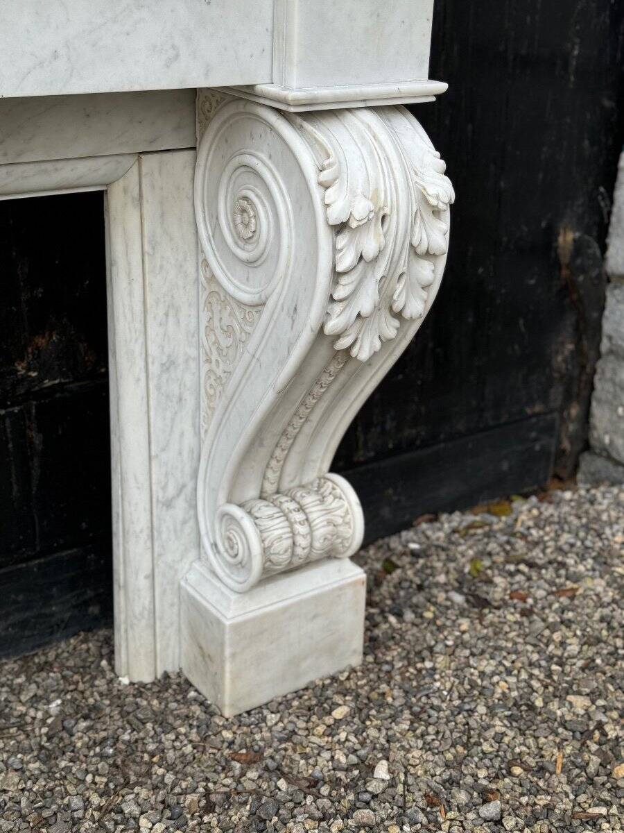Charles x style fireplace in carrara marble, circa 1880