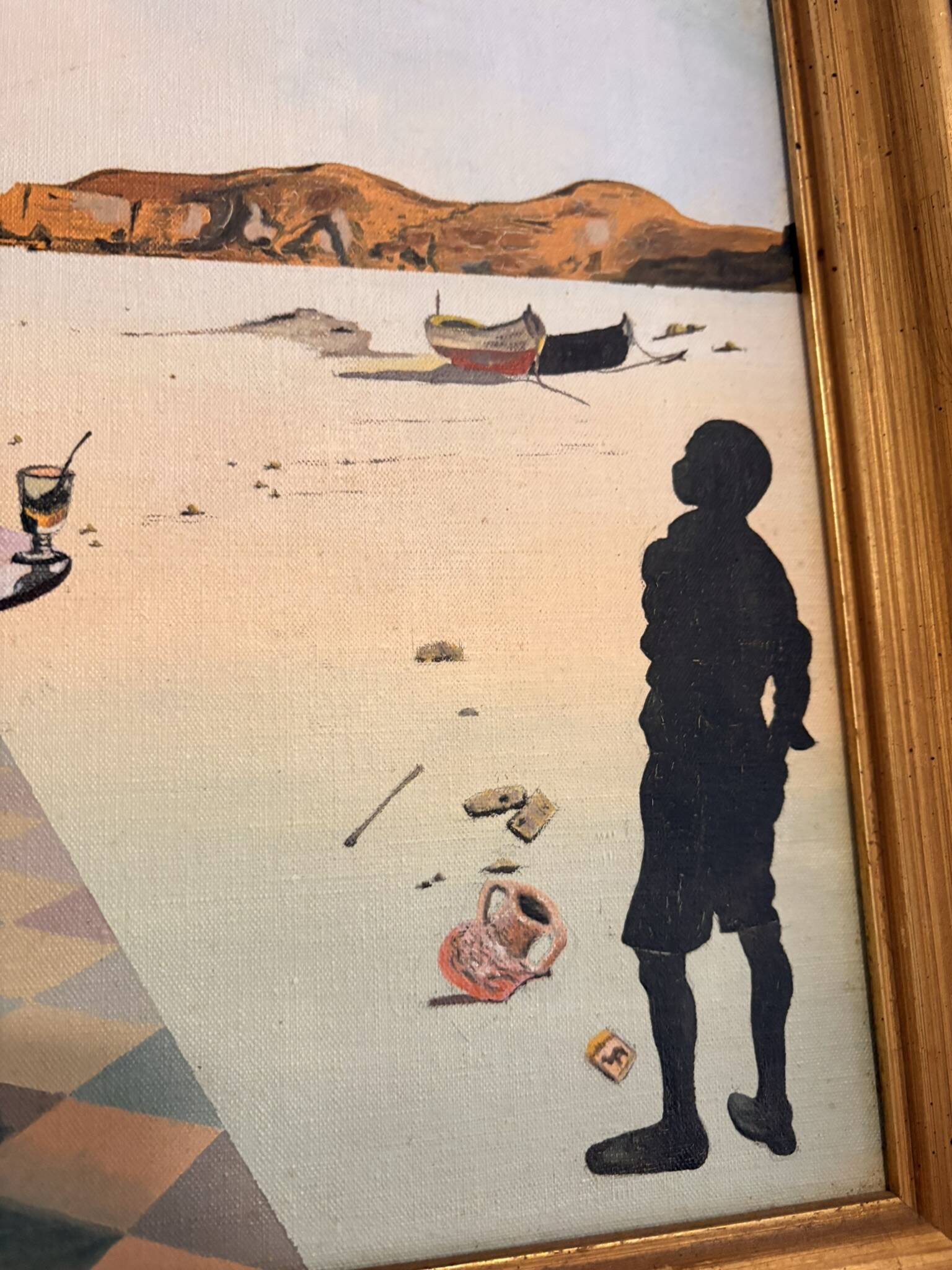Oil Painting Canvas Solar Table After Salvador Dali Mid Century