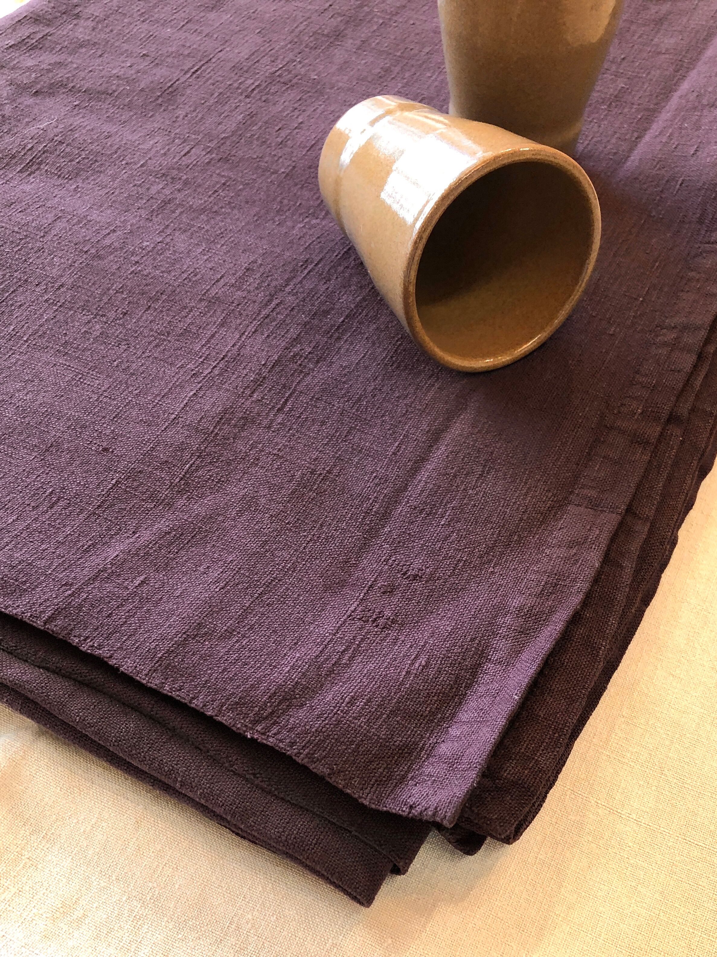 Old grape variety tablecloth in hemp tyed eggplant