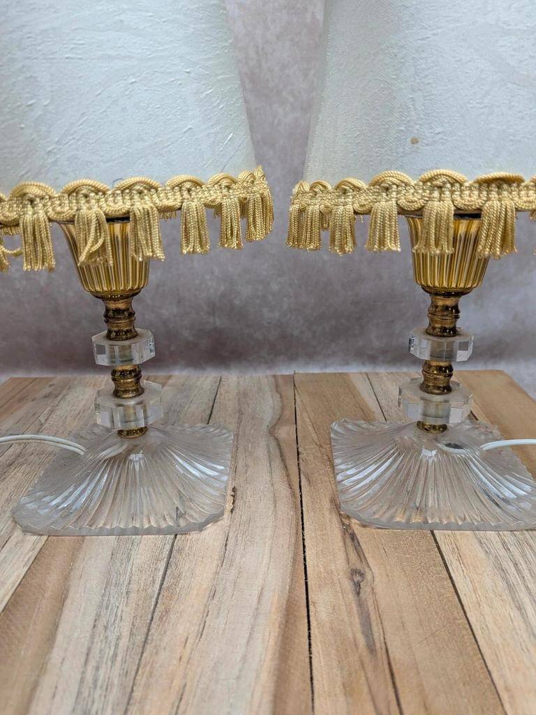 Pair of vintage lamps in plexiglass and gold metal