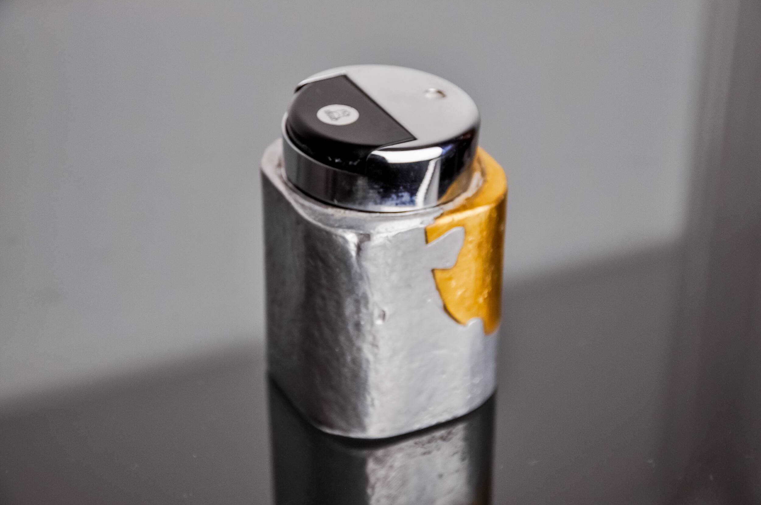Brutalist lighter by Art3, Brass and aluminum, 1970, Spain
