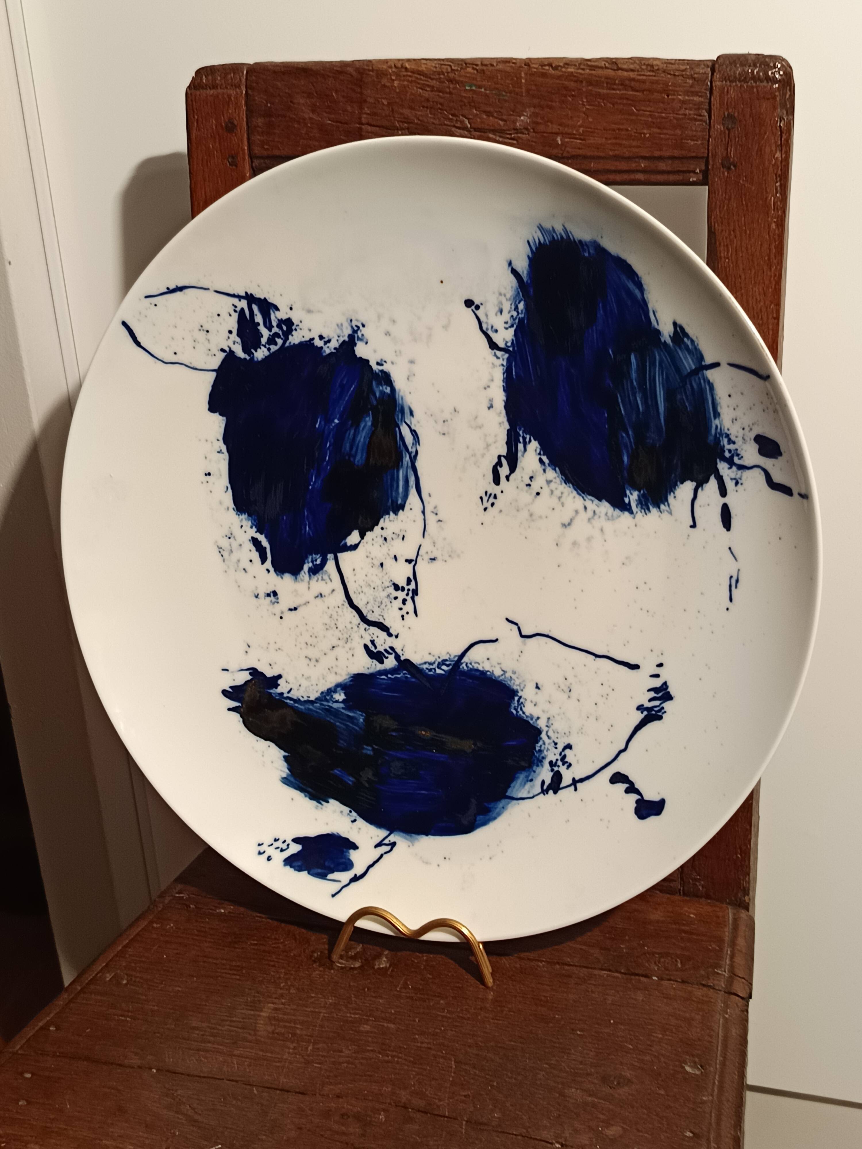 Large designer plate signed by Barbara Schroeder – 41 cm – Contemporary ceramic