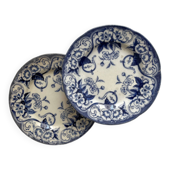 2 assiettes plates en terre de fer Flora, Creil et Montereau fin XIXe