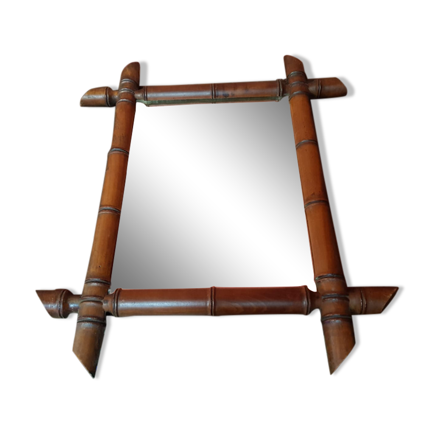 Old wooden mirror bamboo style decoration 38x45 vintage