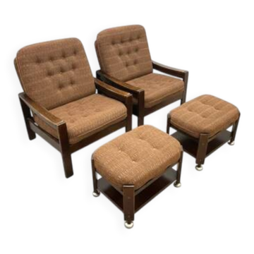 Fauteuils rétro avec repose-pieds, Hikor, années 1970